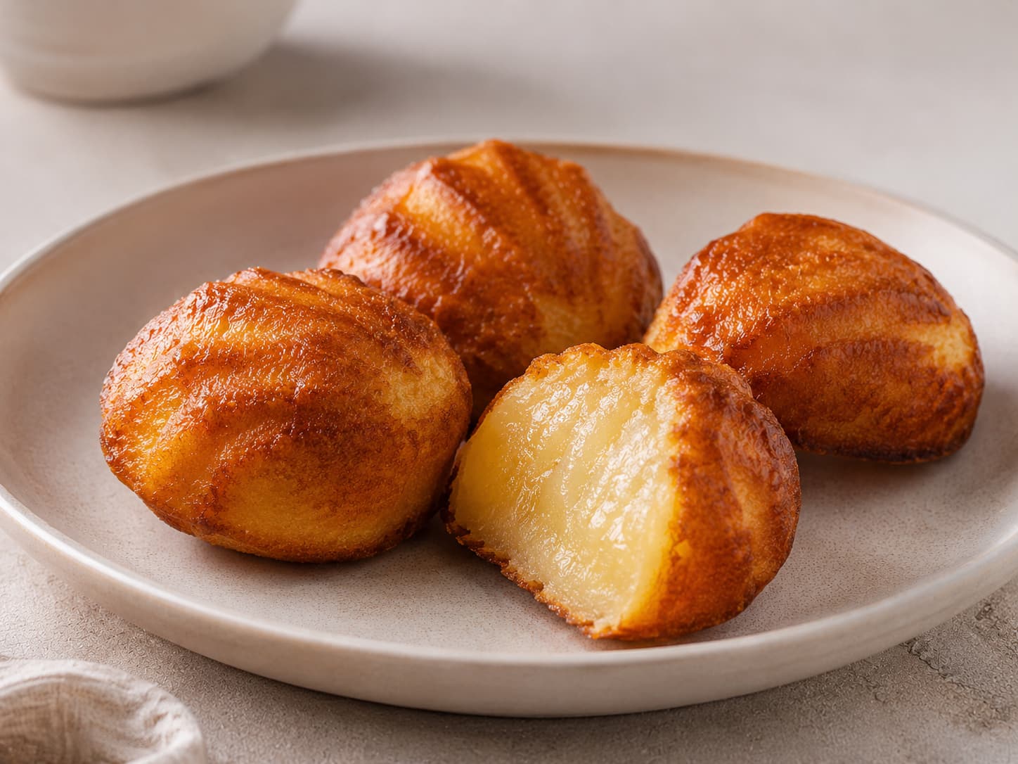 A shell-shaped butter tteok pastry with a crisp, caramelized crust.
