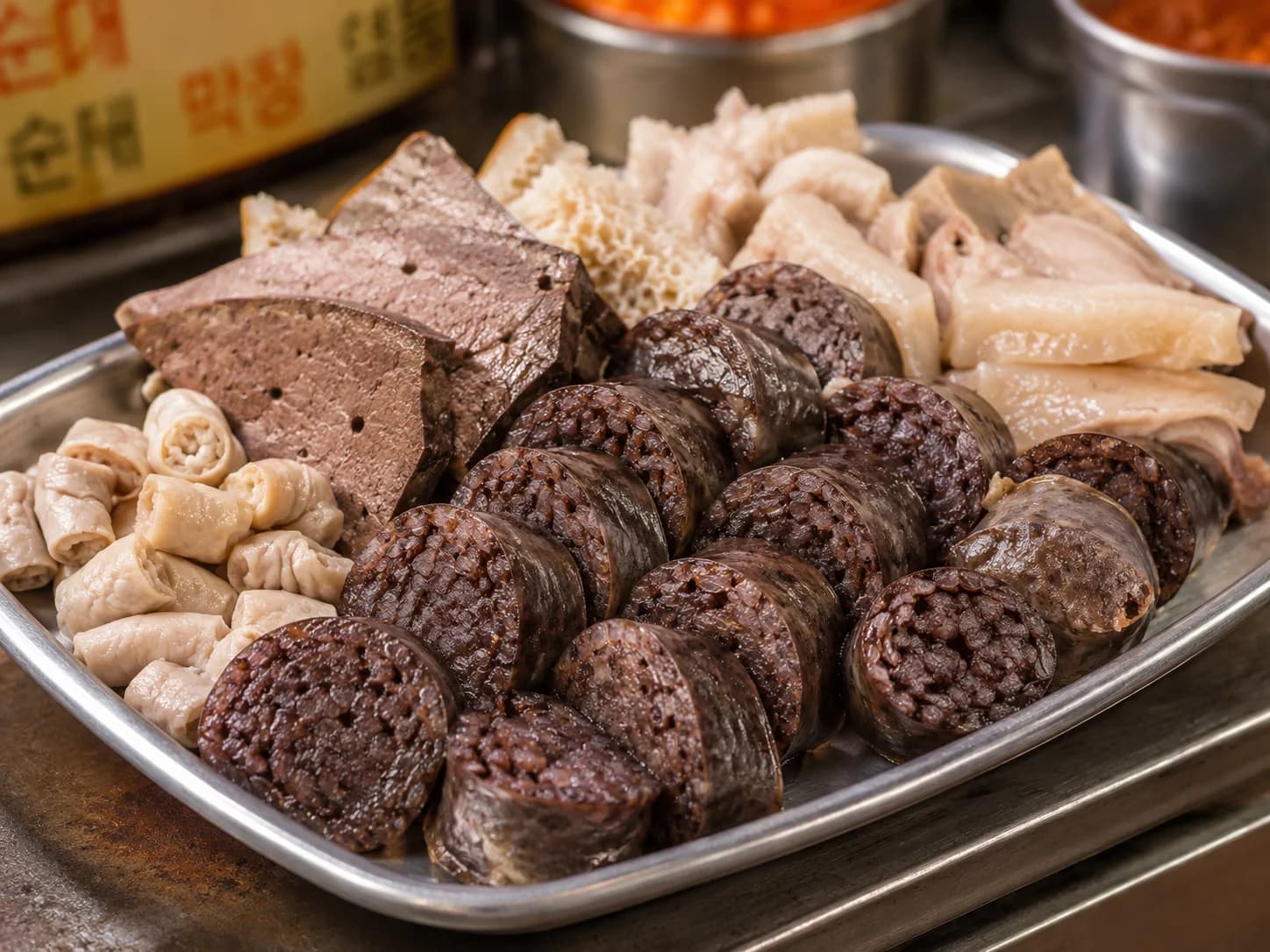 Korean sundae blood sausage with assorted offal