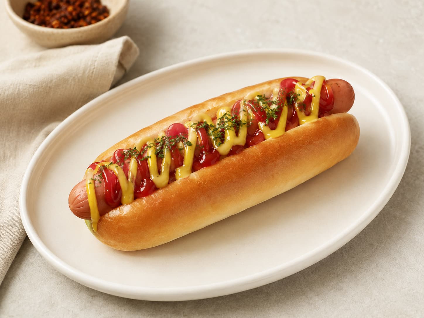 Sausage served in a bun for comparison with a Korean fried hot dog